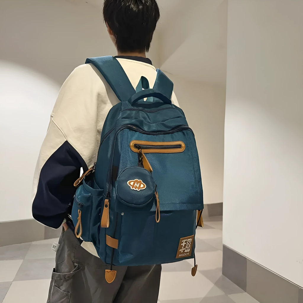 Large-capacity nylon backpack for middle school students in street trend style with curved shoulder straps