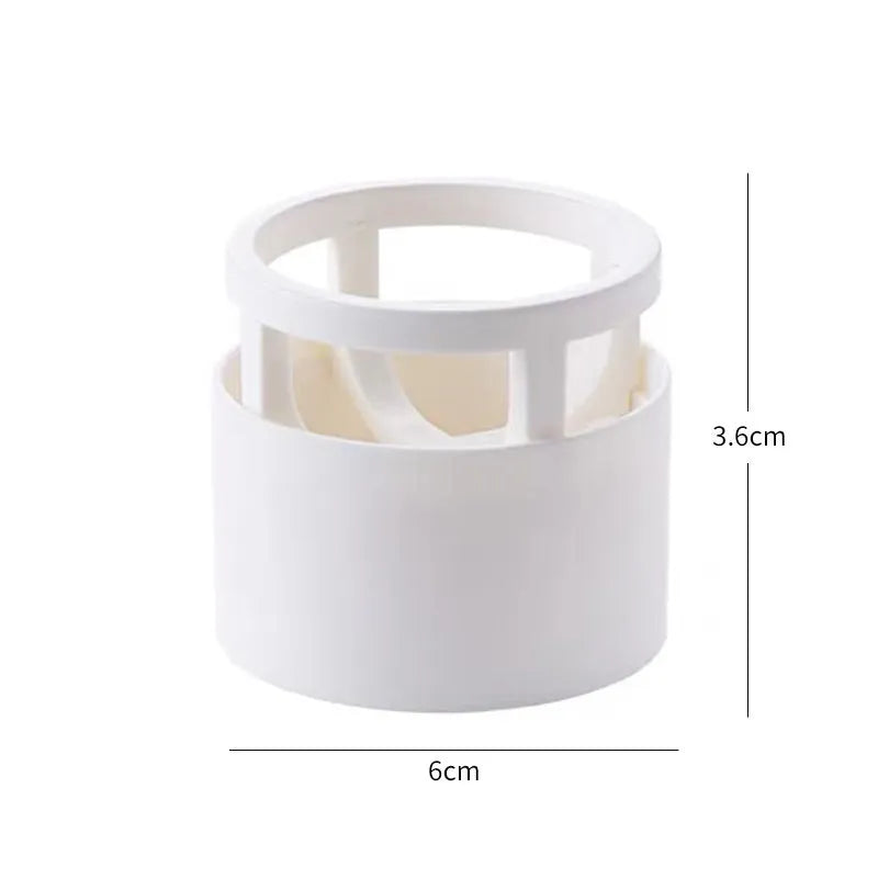 Pink plastic beauty egg stand storage rack for cosmetics on a bedroom shelf