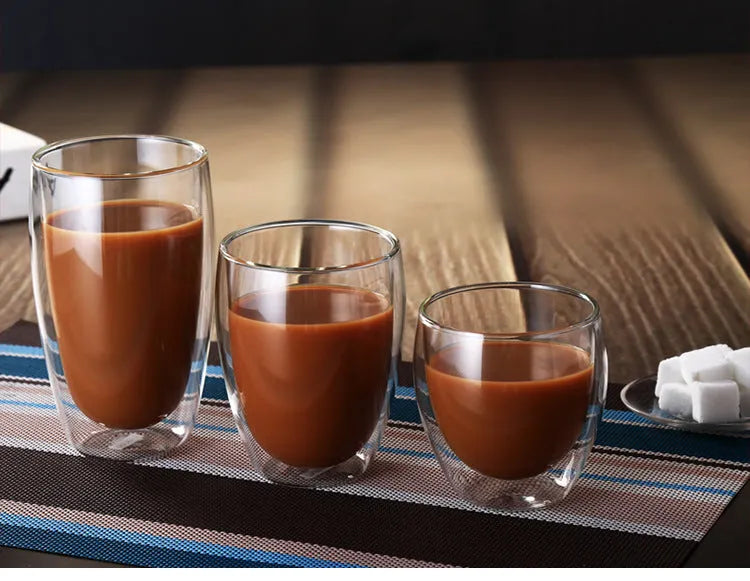 Double wall glass coffee cup in 80ml, 250ml, 350ml or 450ml with Chinese style and heat resistant glass