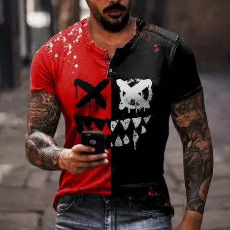 Men's short sleeve casual shirt with lapel button collar in polyester bird's eye cloth for summer sports