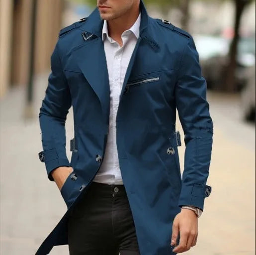 Men's plus size autumn lapel jacket in cotton with side seam pockets