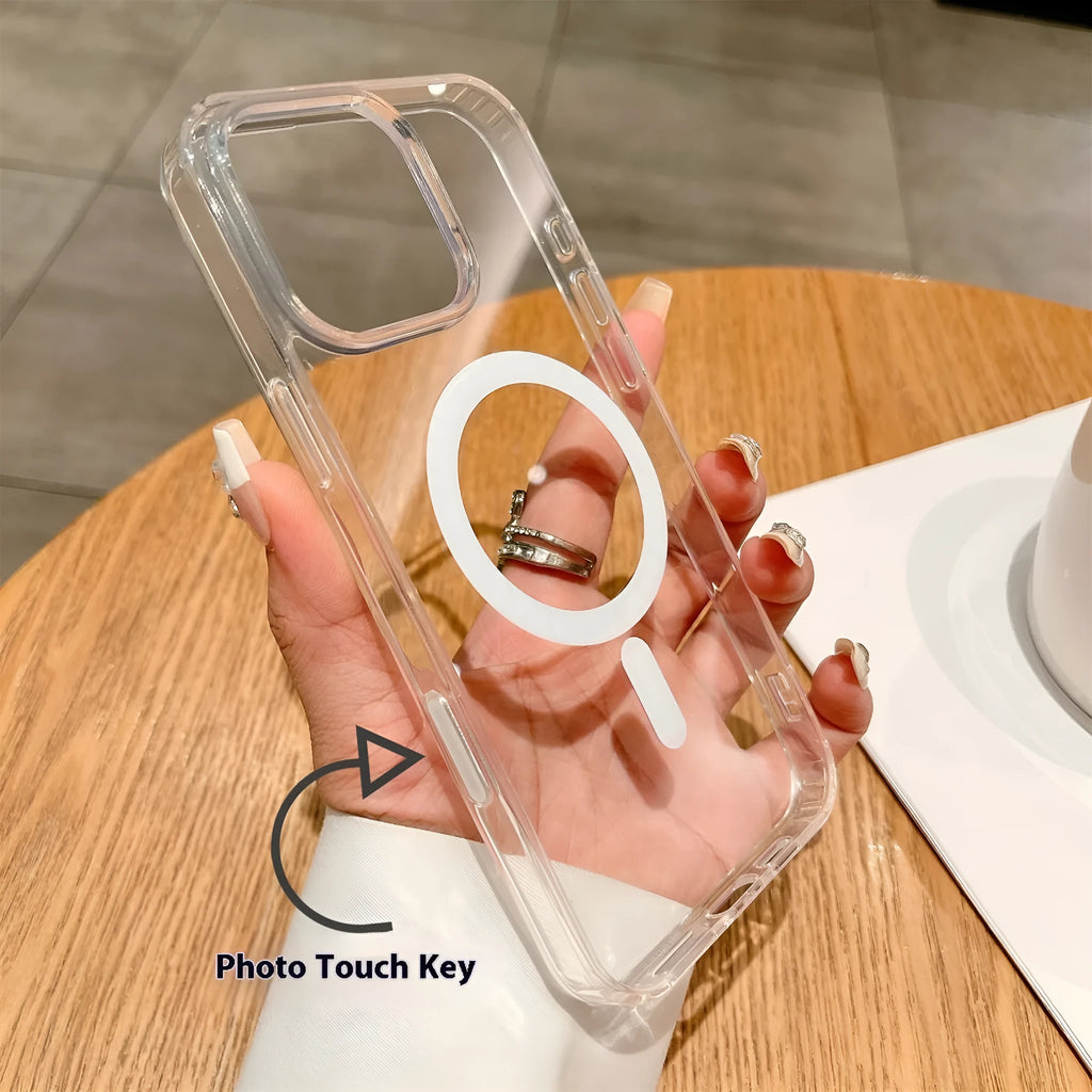 Transparent drop-resistant magnetic phone case with invisible bracket for iPhone 16 Pro Max, frosted finish