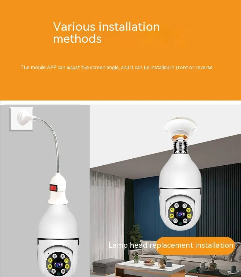 Wireless WiFi bulb security camera with plastic and metal construction measuring 5cm by 12cm