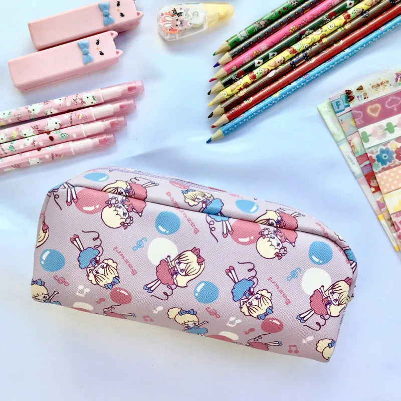 Printed PVC pencil case cylindrical design 19 cm Japanese cute cartoon pattern soft material