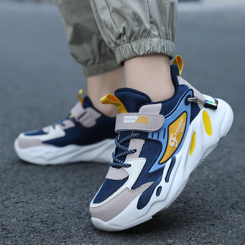 Boys platform sports running shoes with Velcro fastening in multiple colour options