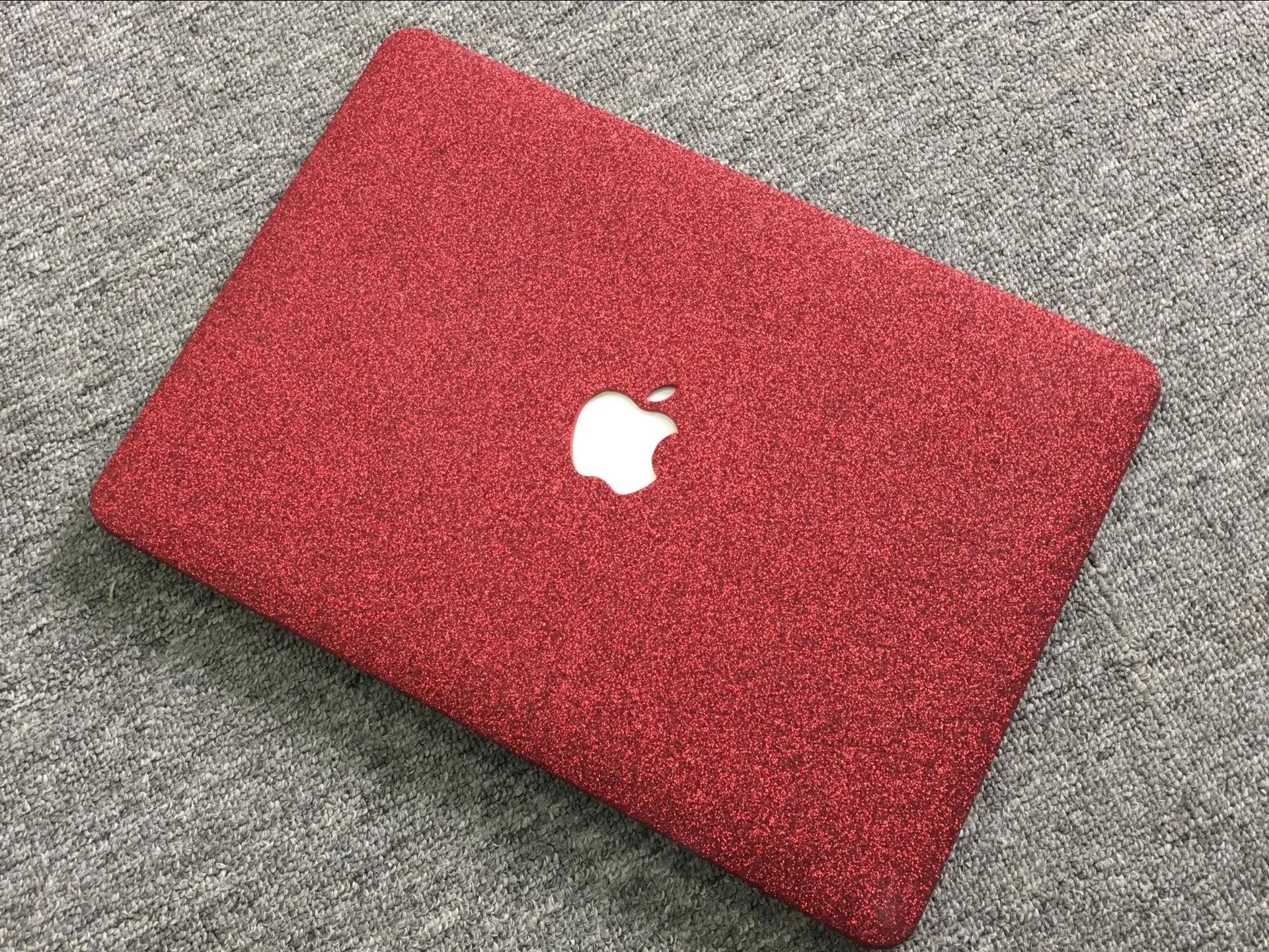 MacBook flash powder protective case in PC plastic with imitation leather and leather accents, shown in Rose Gold colour for Air13 model