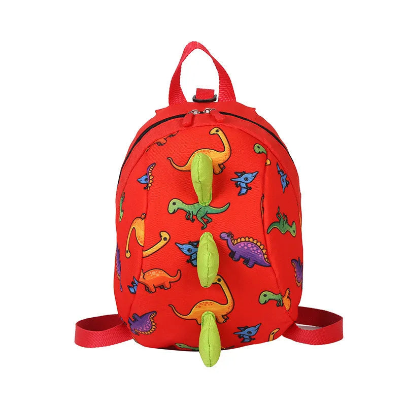 Dinosaur cartoon backpack in blue with printed animal pattern, Oxford cloth, zip closure