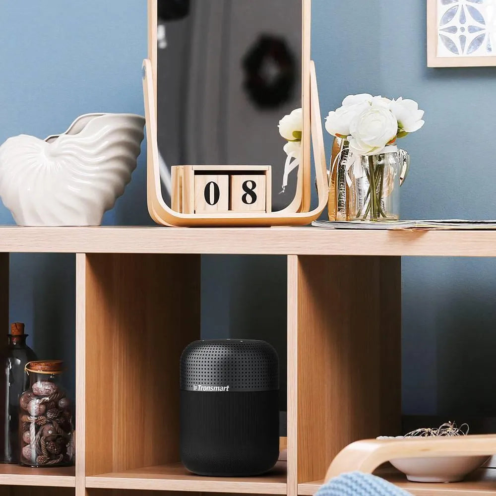 Tronsmart T6 Max Bluetooth speaker in black with IPX7 waterproof design and bass radiator