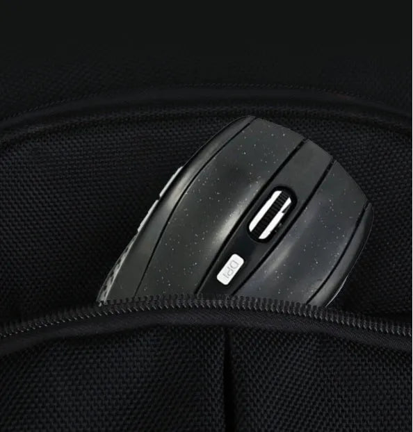 2.4G optical wireless mouse in black with USB receiver, 1000DPI, six buttons