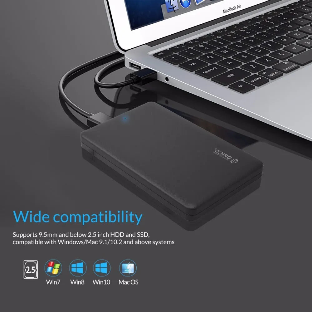 ORICO 2577U3 black external hard drive enclosure for 2.5-inch SATA HDD with USB 3.0 interface