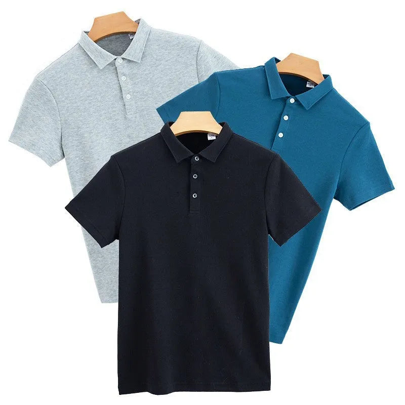 Men's 230g double-sided cotton polo shirt in solid colour, short sleeve, air layer fabric, front view