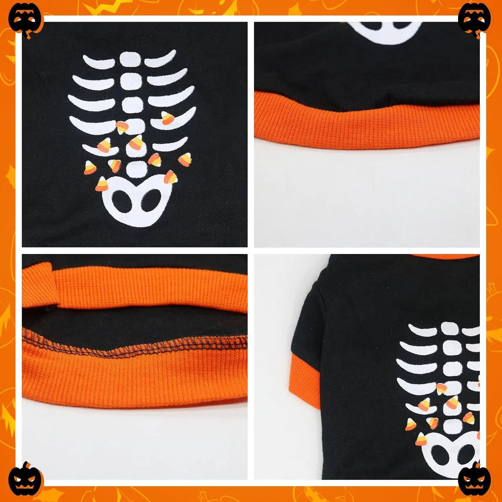 Halloween skeleton costume sweatshirt for small dogs and kittens in lightweight cotton