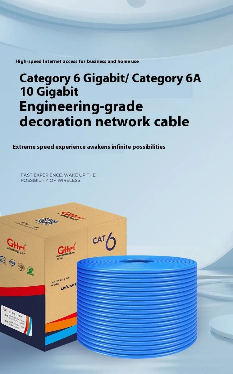 Blue oxygen-free copper Cat6 ethernet cable on a 305-metre reel