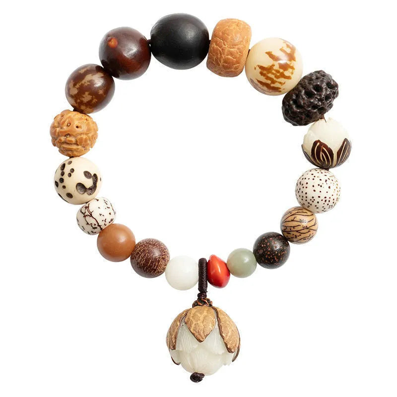 Handmade geometric Bodhi seed bead bracelet for 16cm wrist.
