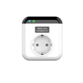 White smart socket with European 2-pin plug showing thermostatic and voice control functionality
