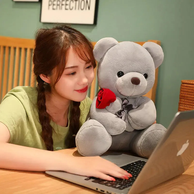 Soft plush teddy bear doll pillow in beige, brown, or grey with vivid cartoon design