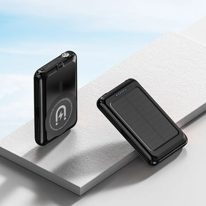 5000mAh magnetic solar charging unit with PVC shell in compact size 107x68x19mm