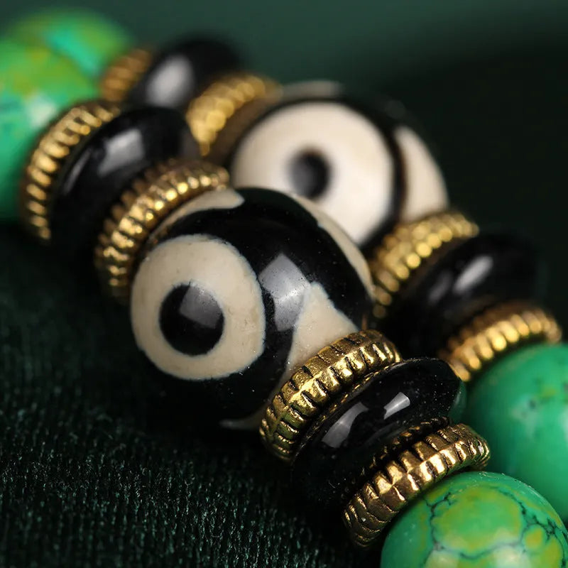 Natural raw ore turquoise bracelet with 108 polished 8mm round beads in national style
