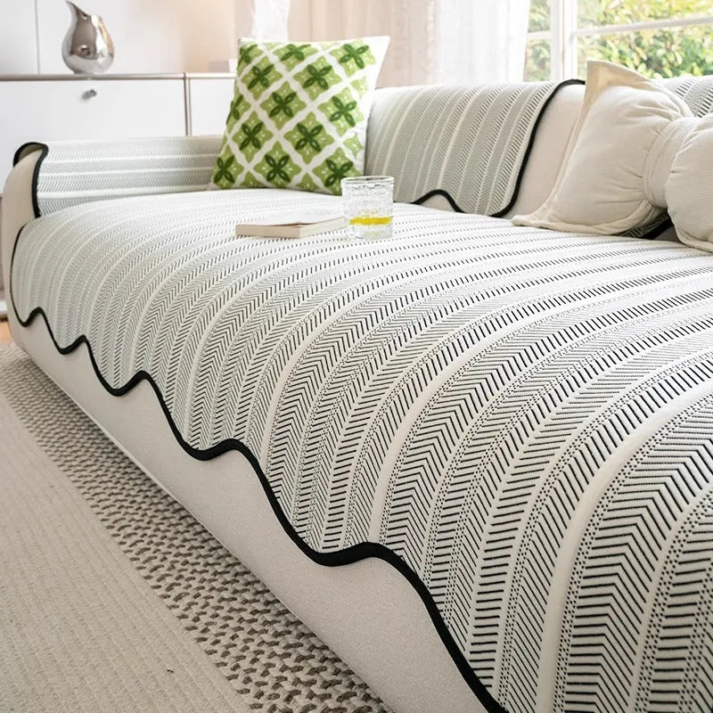 Ice Silk sofa cover cloth with straight row mat fixed design on furniture