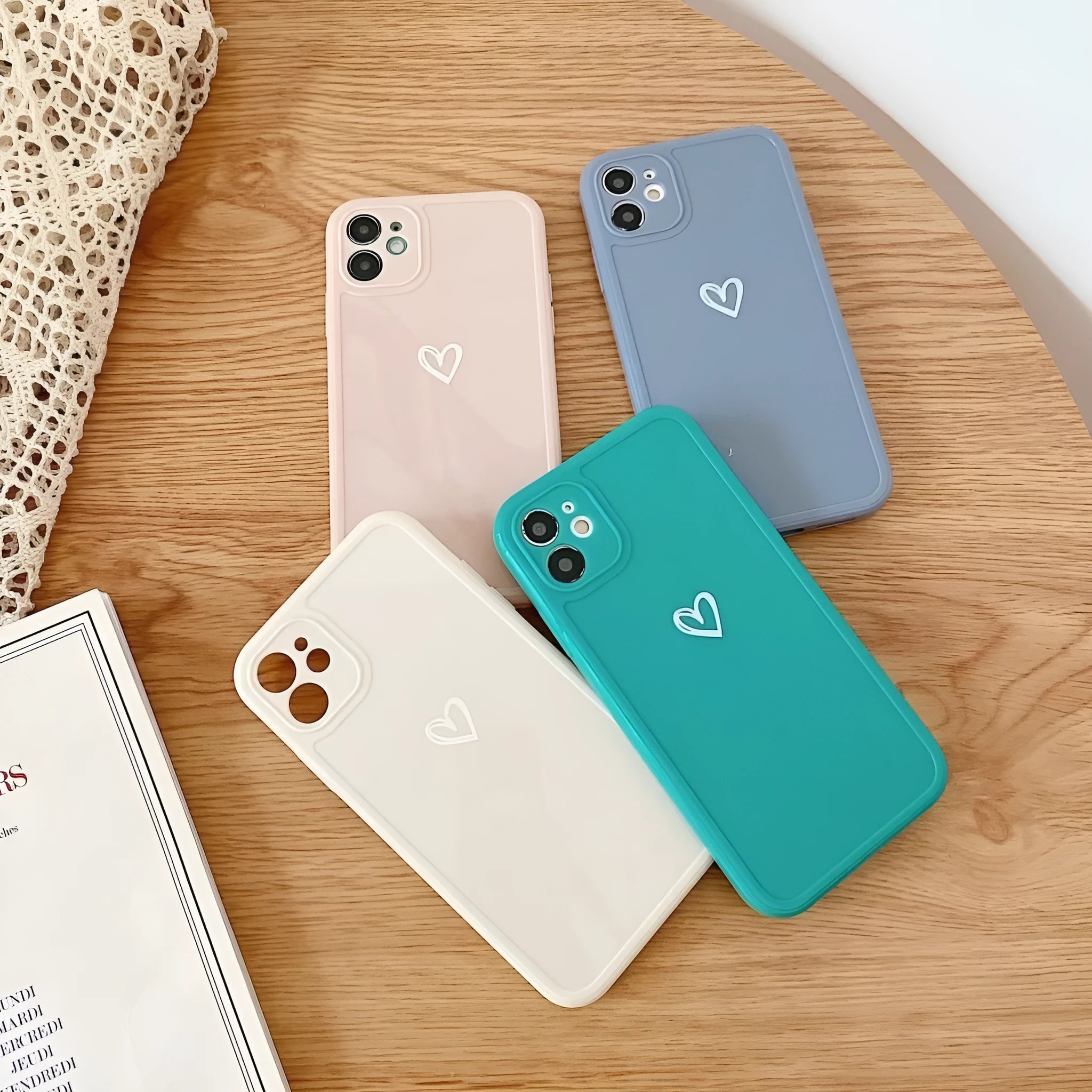 Couples Love Solid Color TPU Phone Case for iPhone 14 SE 13 12 XS Max Soft Anti-Fall Protective Cover for Apple 7 8 SE X XR 11 Pro Max Mini