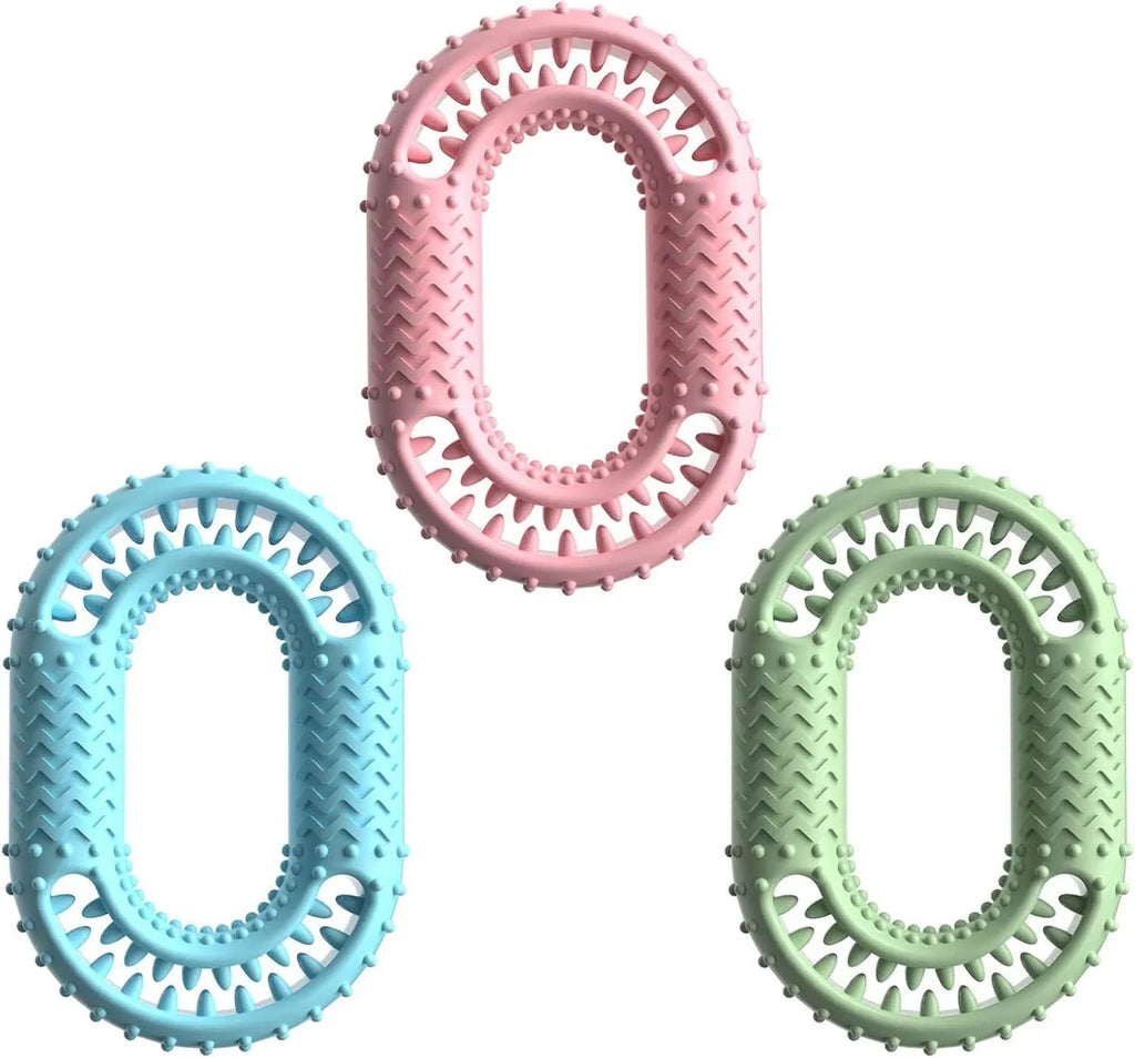 Blue O-ring shaped durable dog chew toy for aggressive chewing and dental care.