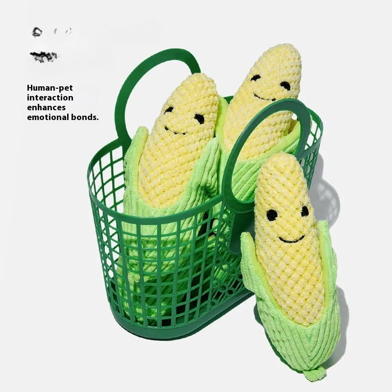 Green broccoli-shaped dog plush sound toy for molar teeth cleaning and interactive play
