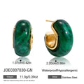 Stainless steel geometric ring stud earrings for women, electroplated, one pair, black brown green options