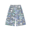Women's camouflage denim trousers with cargo pockets and cropped straight leg design