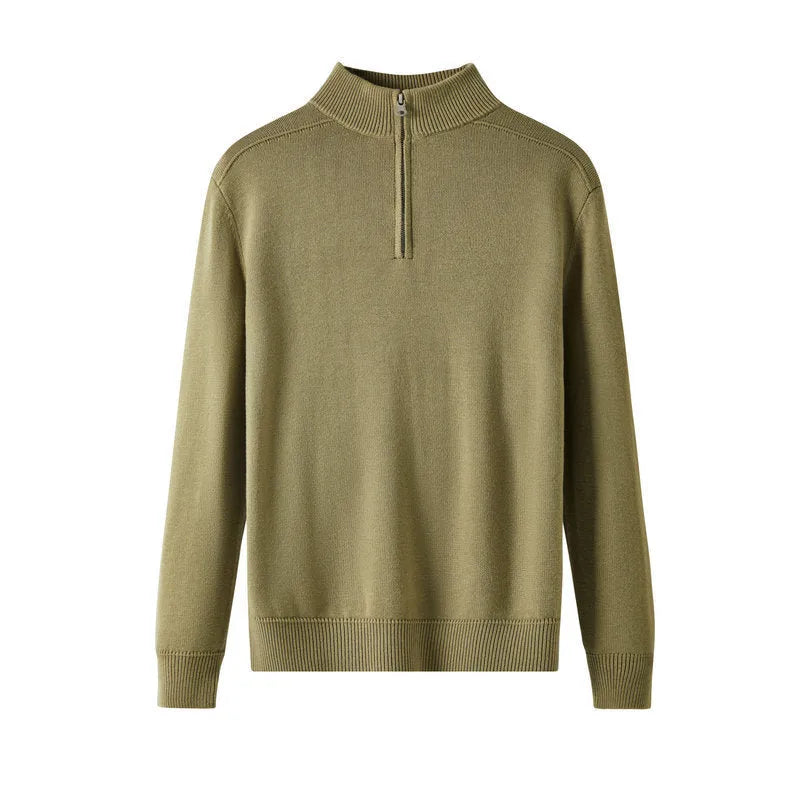 Men's slim fit casual wool sweater in black, a long sleeved thickened pullover.