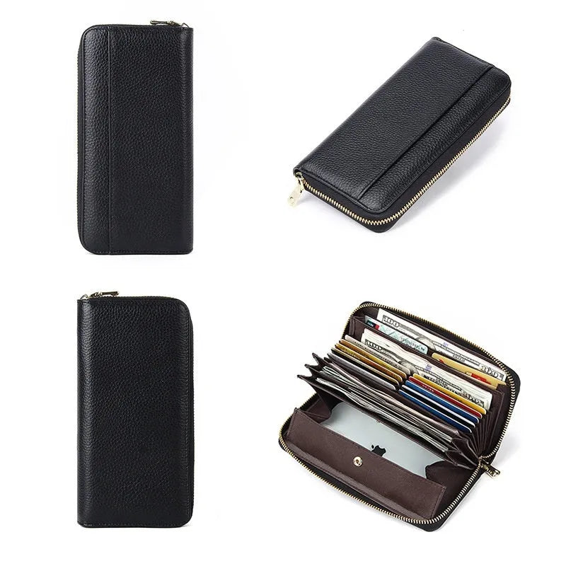Women's genuine leather long wallet with RFID blocking in solid colours