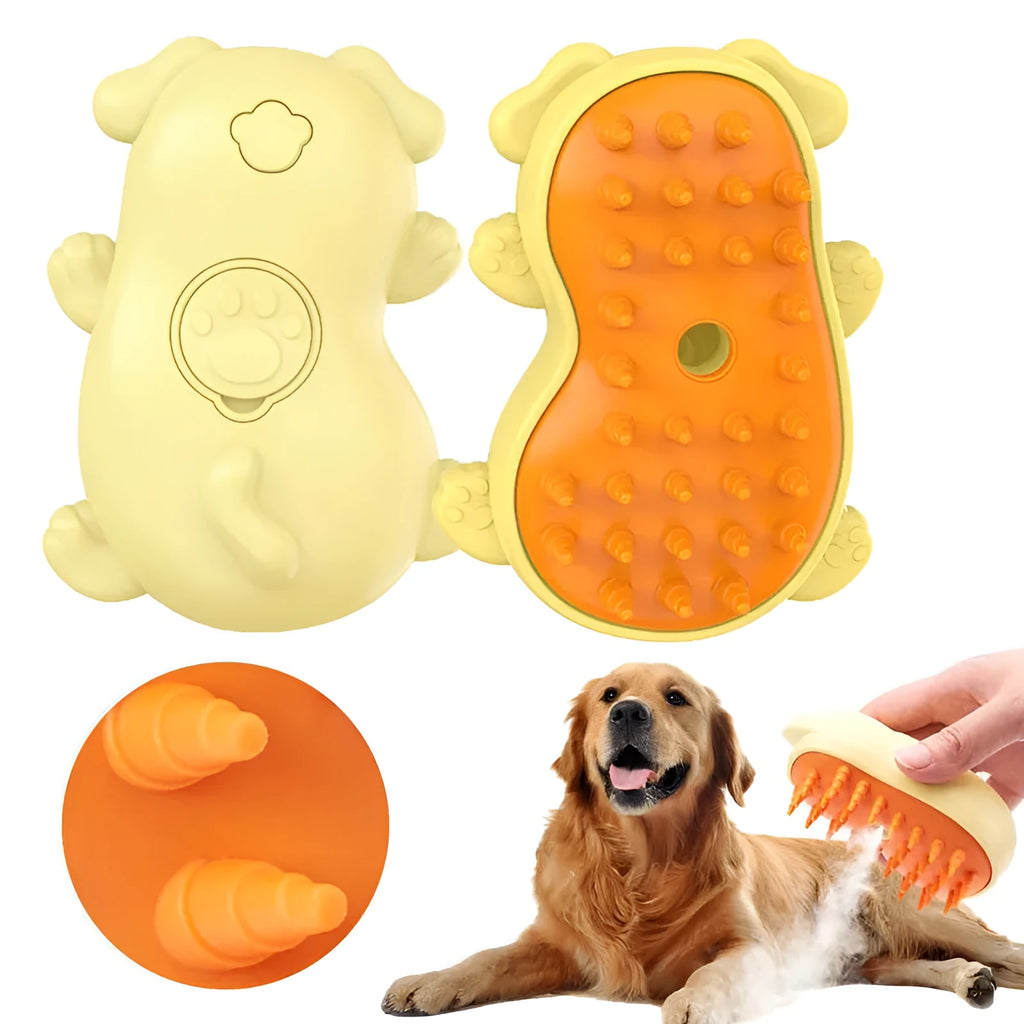 3-in-1 steamy cat brush with self-cleaning steam function and ergonomic handle for pet grooming