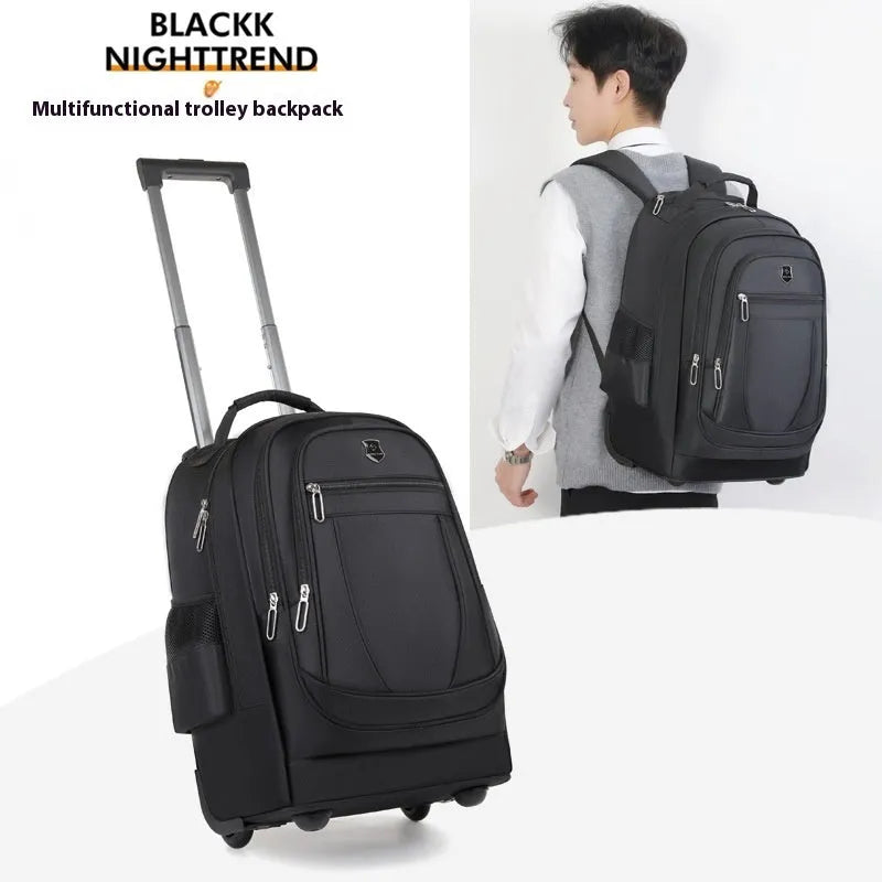 Large capacity drawbar Oxford cloth backpack in gray for leisure travel with air pillow belt