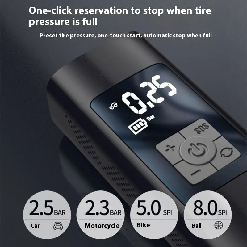 Vehicle air digital display portable wireless tire inflator with ABS metal body and 12V power
