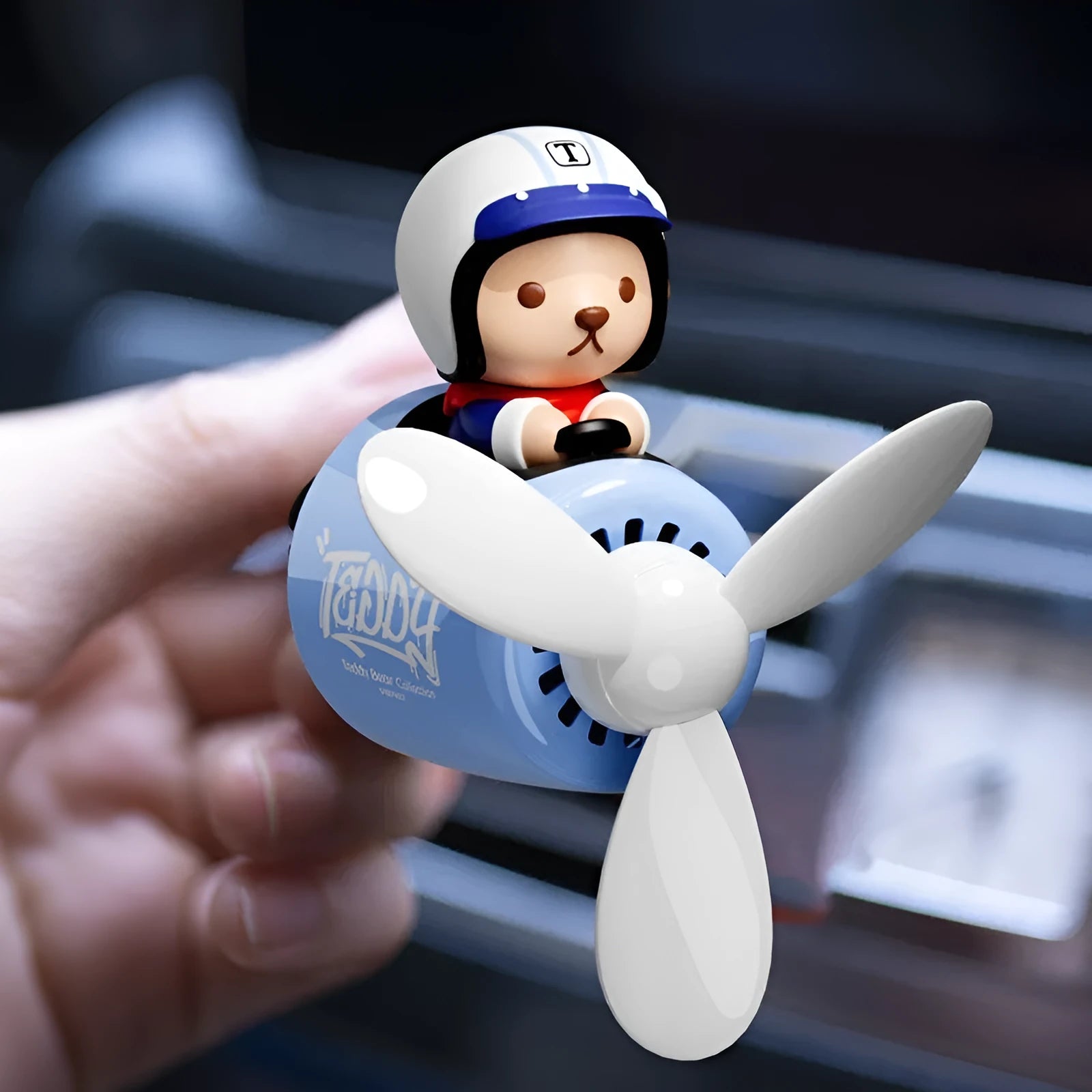 Blue plastic teddy bear car vent clip air freshener ornament with fragrance tablets