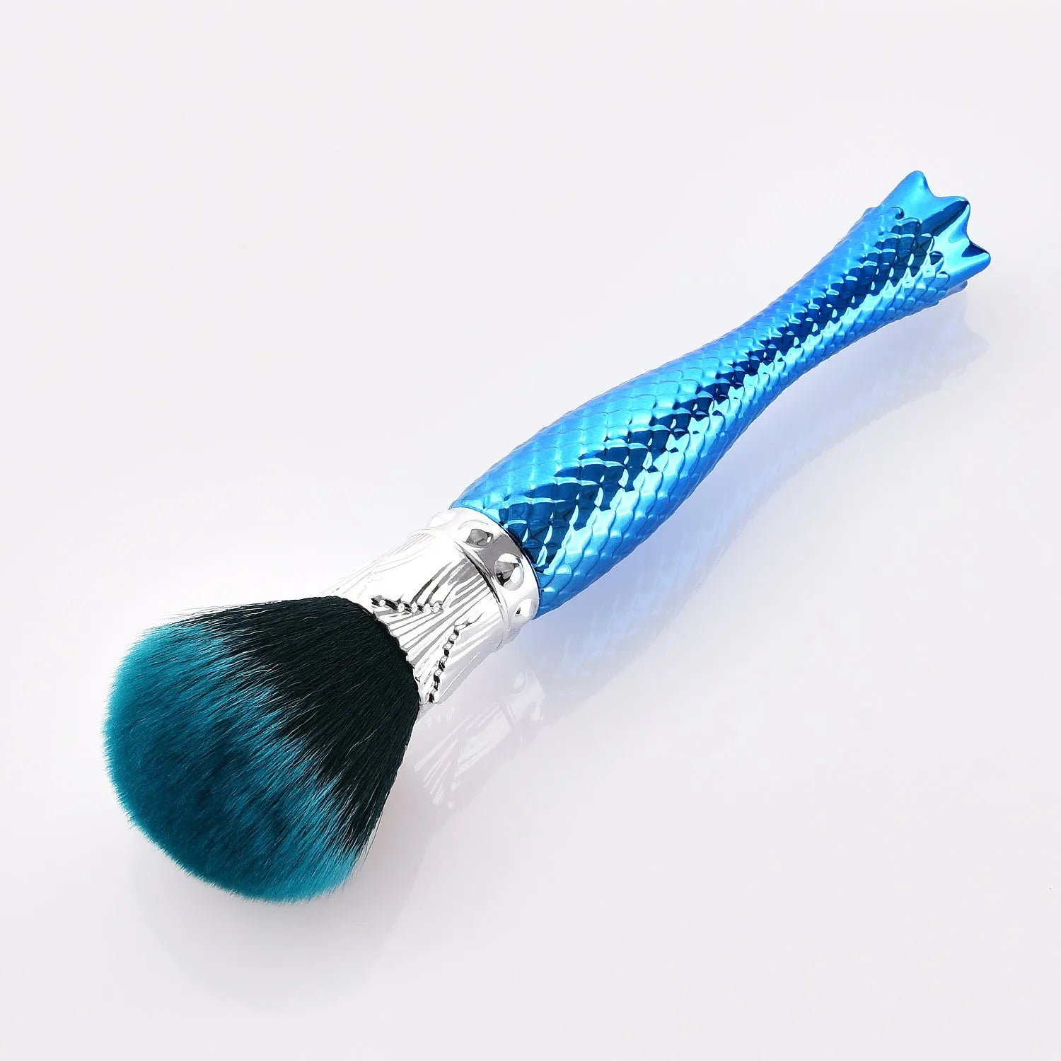 Demon blue single makeup brush with nylon bristles and plastic handle, 15cm by 5cm by 5cm, in OPP package