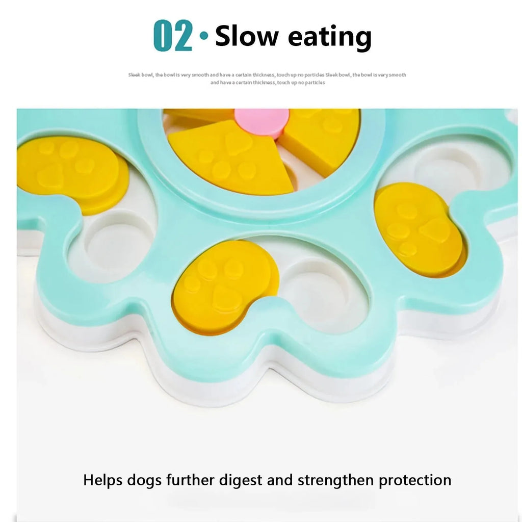 Flower-shaped dog puzzle slow feeder bowl, 25cm PP, non-slip, blue grey pink