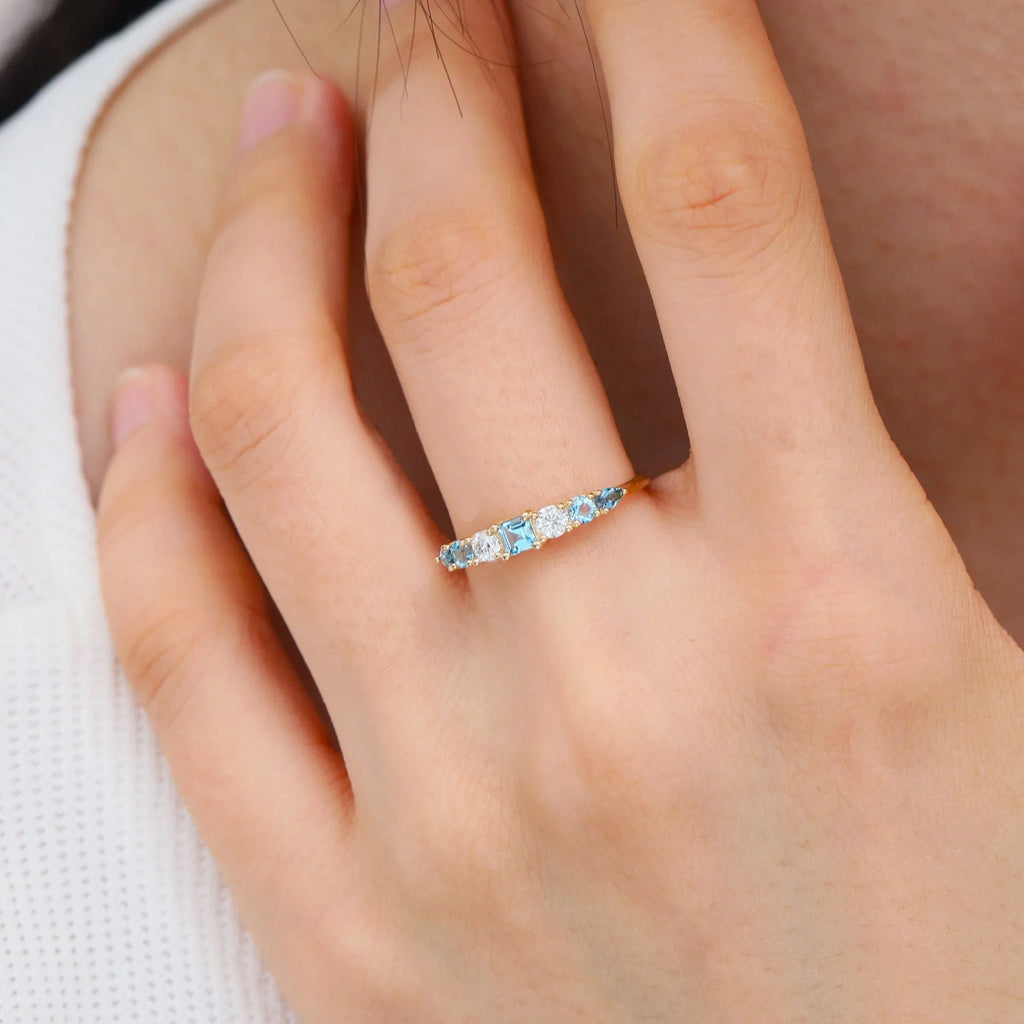 S925 sterling silver geometric ring with yellow gold finish diamond treated for women US sizes 6-10