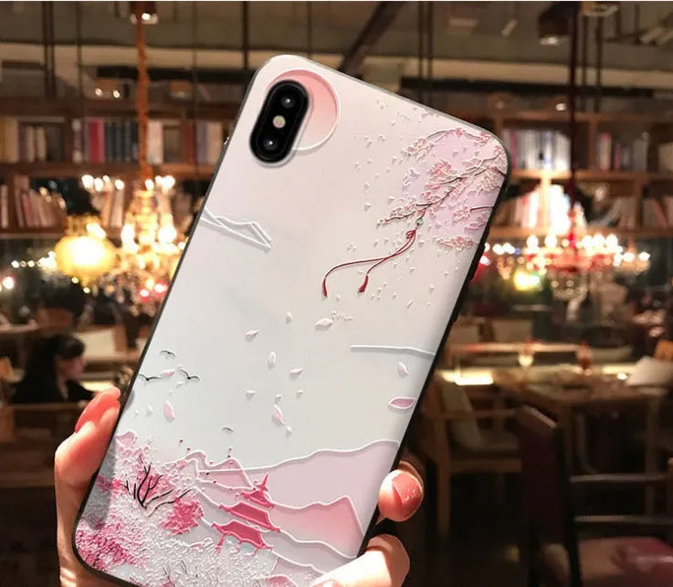 3D embossed magpie TPU phone case with Yanxi Raiders Chinese style in sunset red tower colour