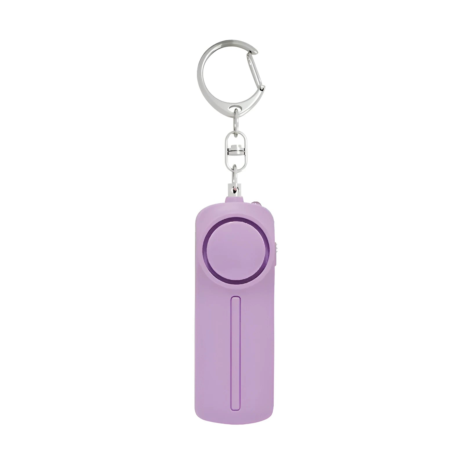 Compact pink personal safety alarm with keyring, showing dimensions.