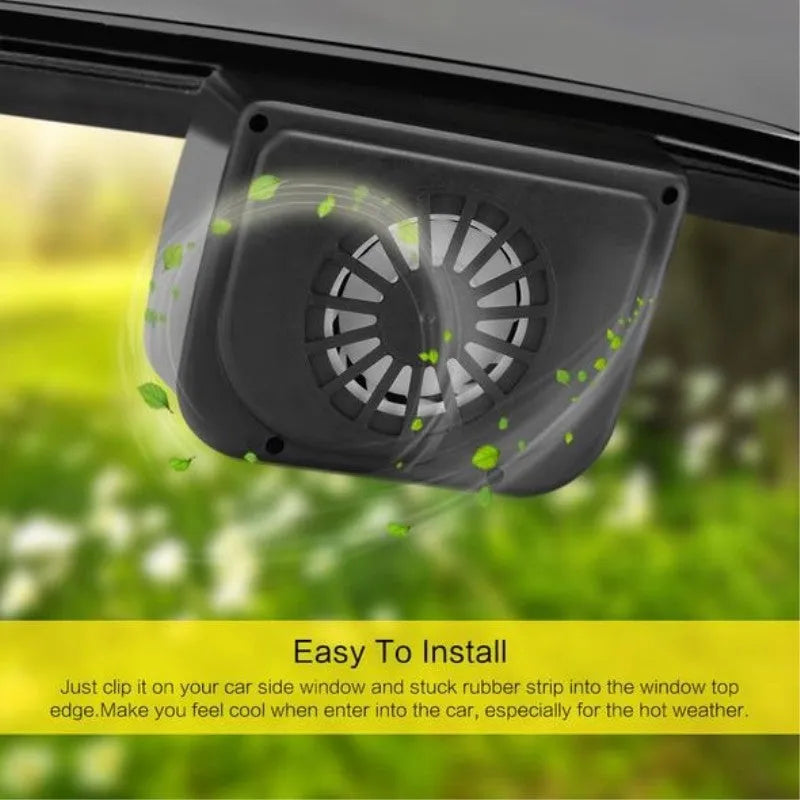 Auto-cool solar powered car exhaust fan with ABS housing, 15 x 11 x 6 cm, fits car window