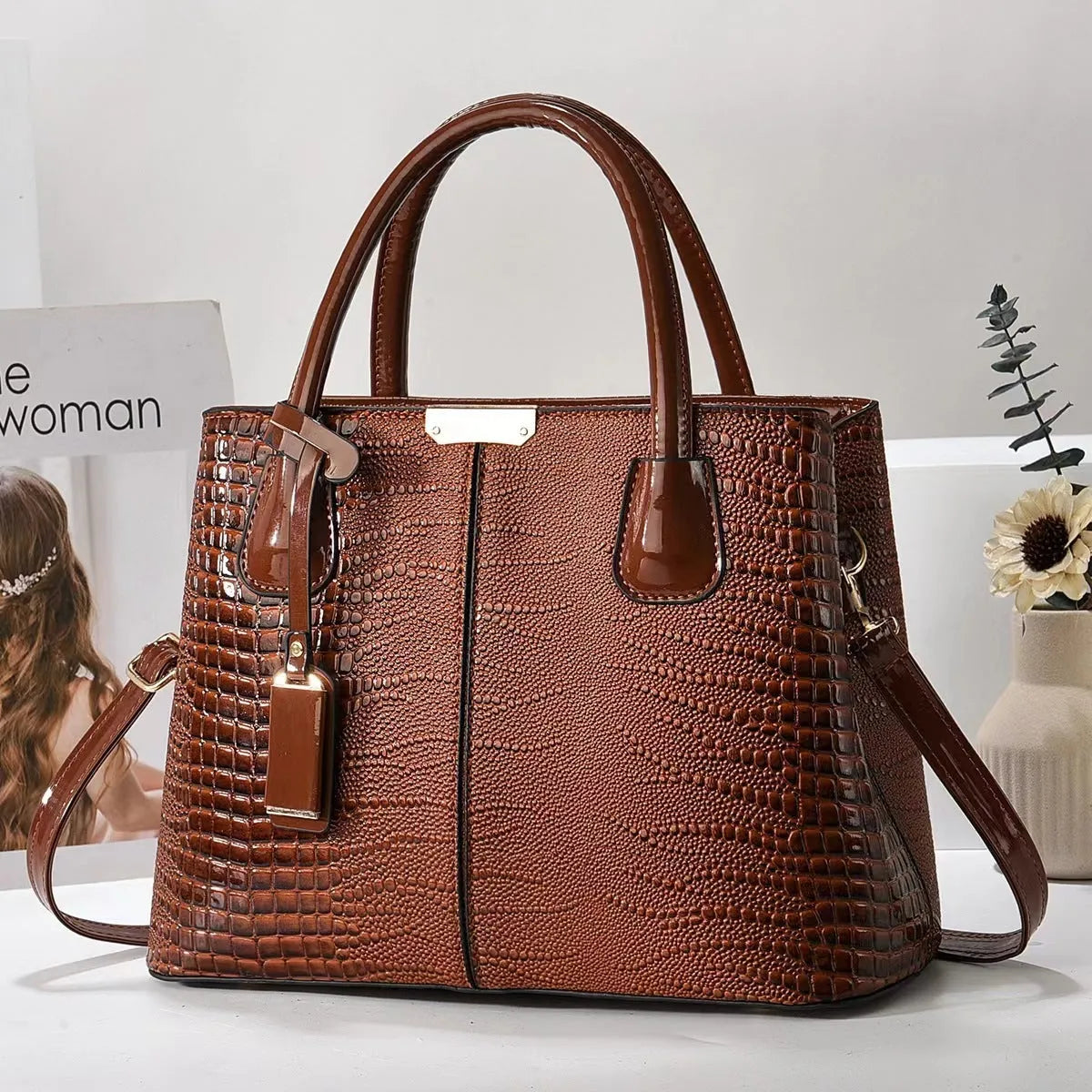 Women's large-capacity soft PU leather handbag, lightweight 540g, horizontal square tote, six colours