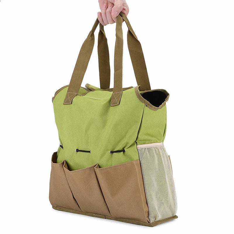 Light green 600D Oxford cloth garden flower art tool storage bag, multifunctional organiser supplied without tools.