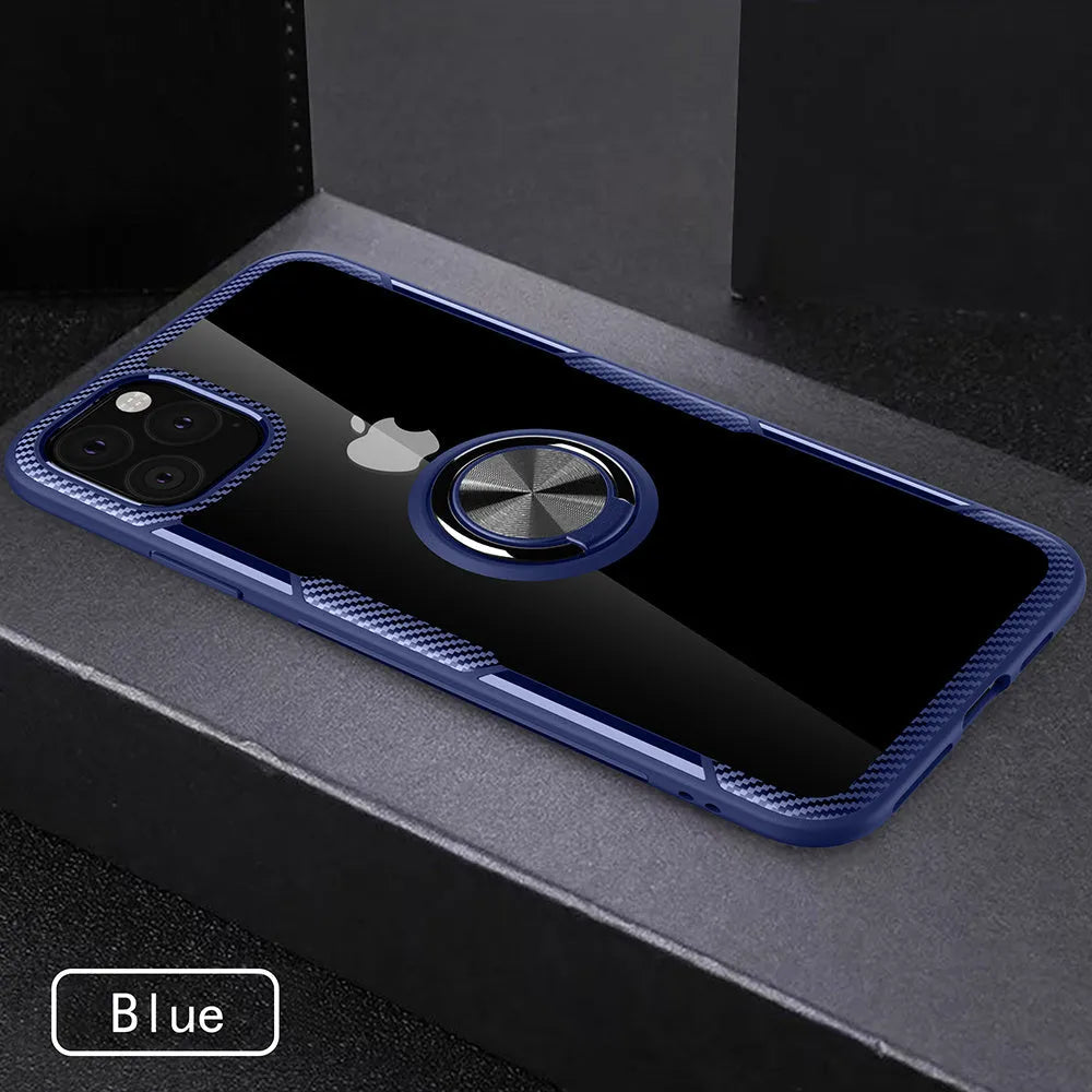 Black PU leather back cover case for an iPhone showing button and port access.