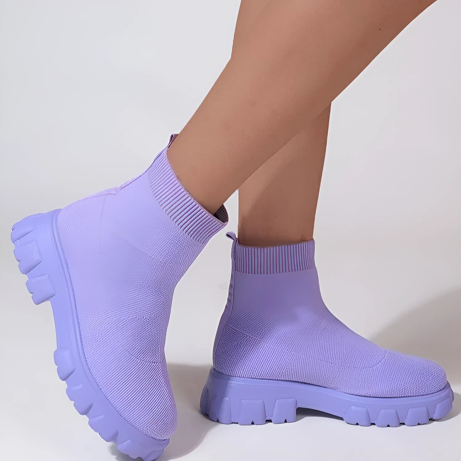 Women's low heel sock boots in pink, mesh upper, round toe, with 3-5 cm heel