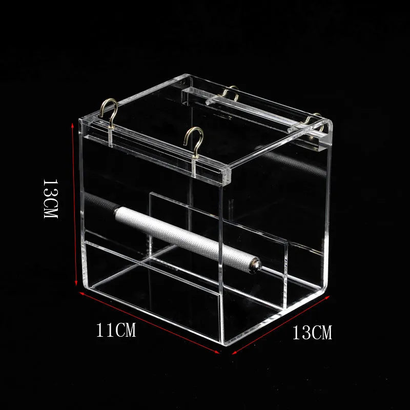 Clear acrylic parrot food box with non-toxic material, available in small, medium and large sizes