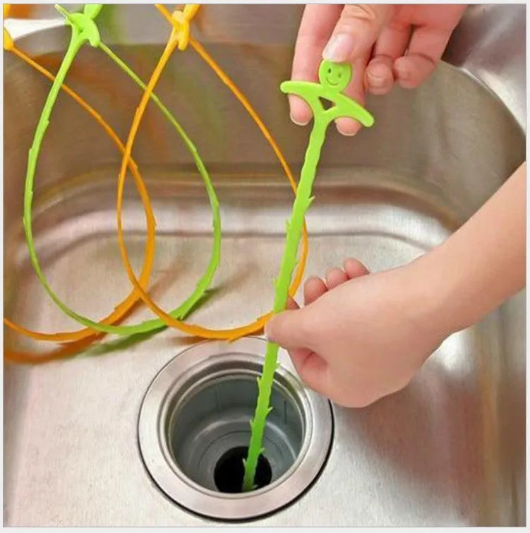 Blue kitchen pipe dredging hook made of PP material, 51 cm long, with smiling face design