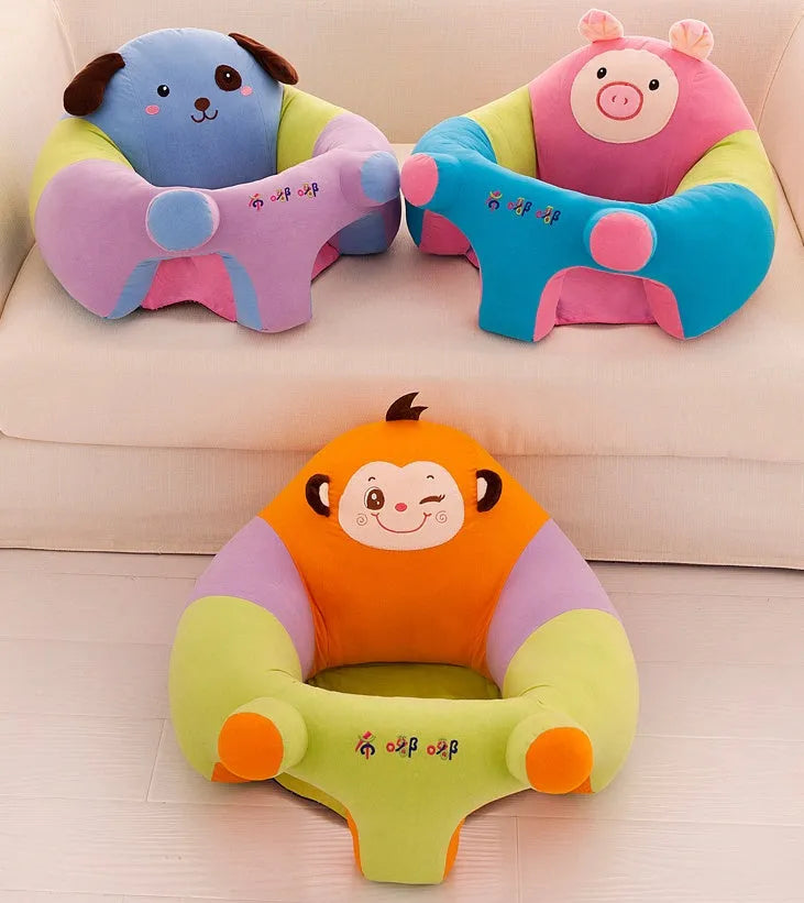 Baby learning sofa in elephant colour with anti-rollover support, washable cotton cover, and PP cotton filling