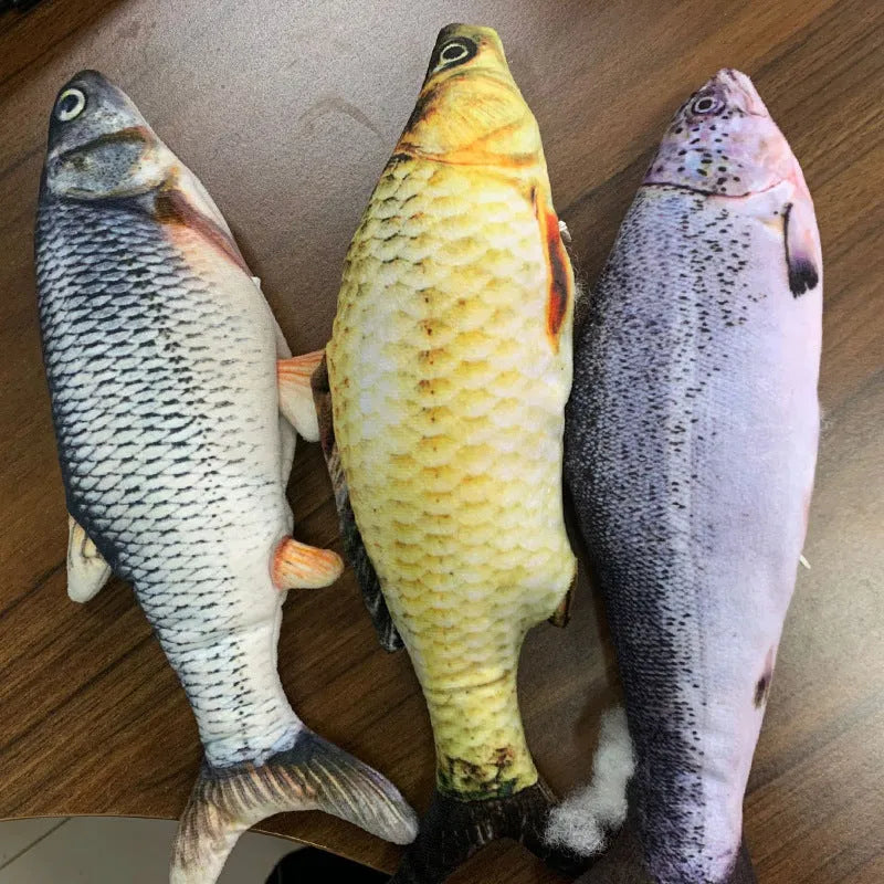 Electronic jumping fish cat toy measuring 30cm with multicolor PP design and USB cable