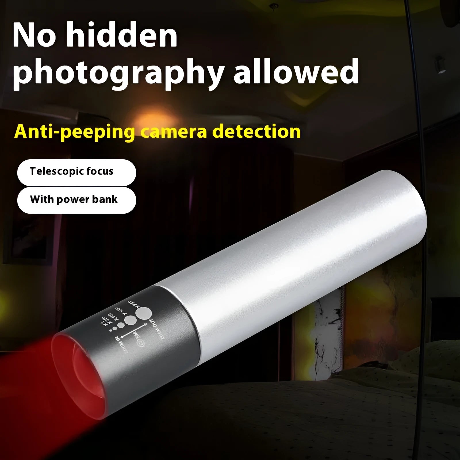 Red light therapy mosquito repellent lamp in black aluminium housing with USB charging cable