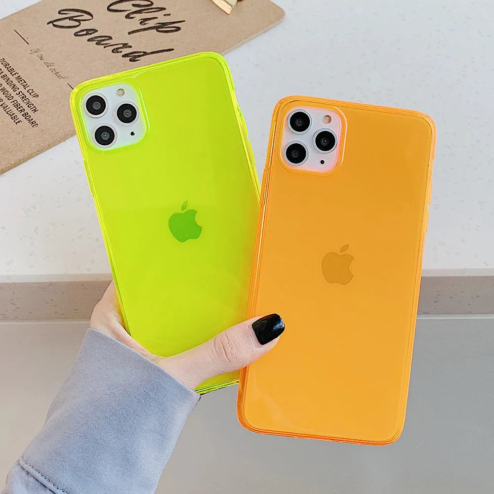 Fluorescent TPU back cover for iPhone in solid colour, compatible with multiple models
